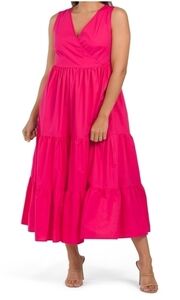MAGARI Sleeveless Fuschia Faux Wrap Tier Maxi Dress